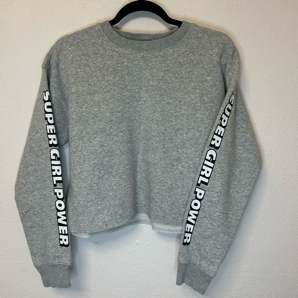 Forever 21 Gray 'Super Girl Power' crop Sweatshirt